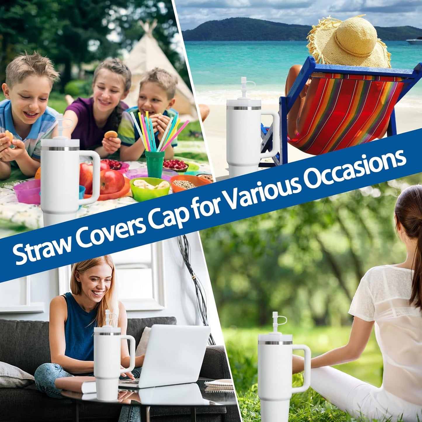 6PCS Silicone Straw Covers Cap Compatible with Stanley Cup 30&40oz Tumbler with Handle 10mm Straw Toppers，Straw Tips Lids Dust-Proof Reusable for Stanley Cup Accessories (White)