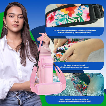 Neoprene Water Bottle Holder Bag with Cell Phone Pocket Compatible with Owala FreeSip 24 oz，Water Bottle Carrying Bag ，with Adjustable Shoulder Strap,for 24oz Stainless Steel Water Bottle
