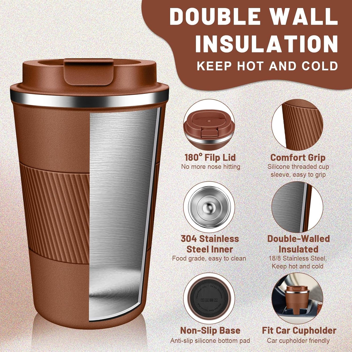 DUBUXW Insulated Coffee Tumblers with Flip Lid 12oz / 17oz, Stainless Steel Travel Coffee Mug Leak Proof, Vacuum Insulated Coffee Mug Reusable Cup, Keeps Cold and Hot for Coffee Tea