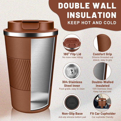DUBUXW Insulated Coffee Tumblers with Flip Lid 12oz / 17oz, Stainless Steel Travel Coffee Mug Leak Proof, Vacuum Insulated Coffee Mug Reusable Cup, Keeps Cold and Hot for Coffee Tea