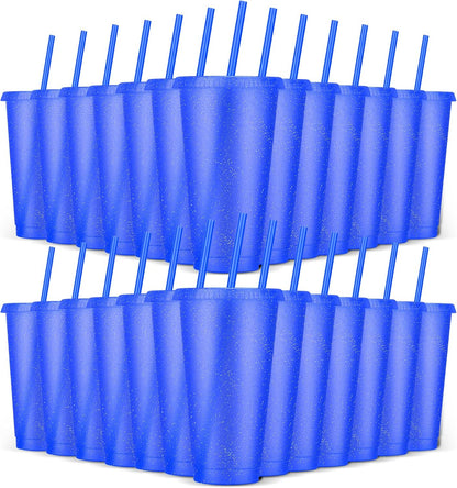 24 Pack Plastic Tumblers with Lids and Straw, Reusable Cups with Lids and Straws Colorful Cups for Cold Drink Iced Coffee, Plastic Tumbler Bulk for Party Birthday Gifts (24 oz, Stylish Colors)