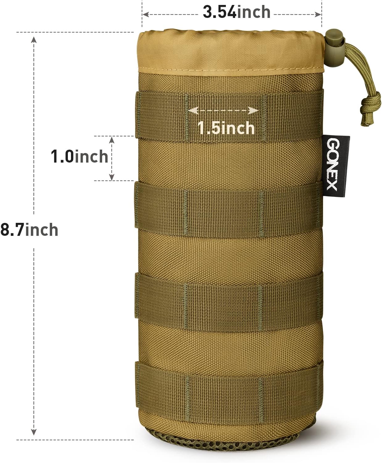 Gonex Tactical MOLLE Water Bottle Pouch, Drawstring Open Top & Mesh Bottom Travel Water Bottle Bag Hydration Carrier