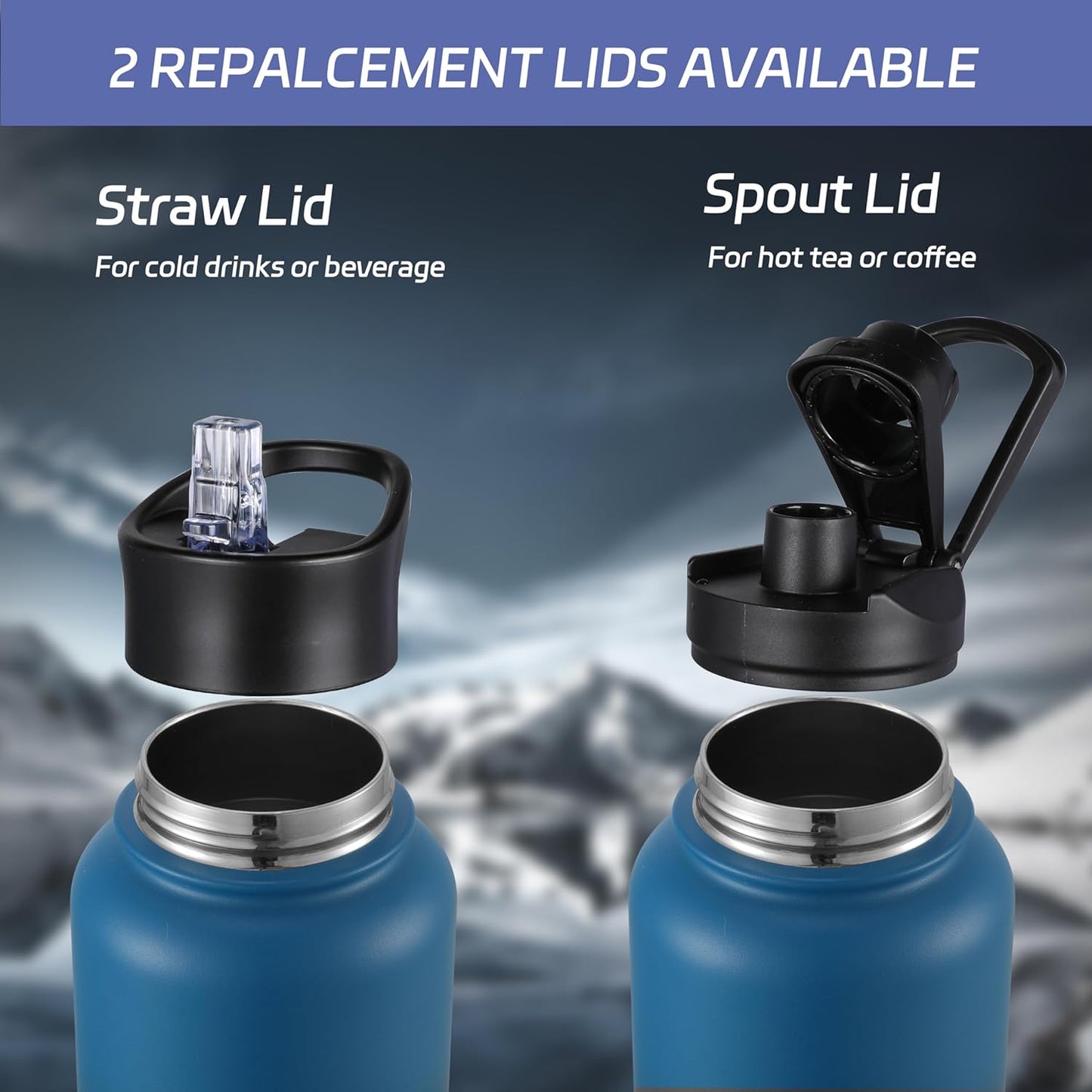 HASLE OUTFITTERS 32 oz Insulated Water Bottle Stainless Steel Double Walled Vacuum Sports Water Bottle with 2 Lids (Straw and Spout Lid) for Gym Camping Hiking(Black,1)