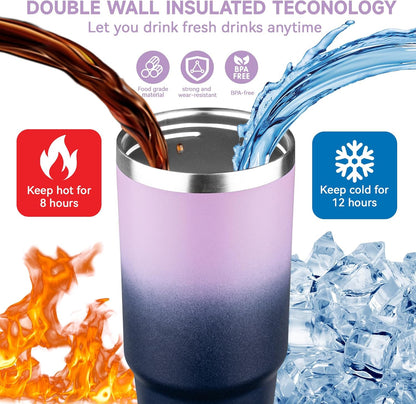 30oz Tumbler with Handle and Flip Straw Lid Double Wall Insulated Travel Coffee Mug Stainless Steel Vacuum Insulated Coffee Tumbler Cup for Hot and Cold Beverages,Leak-proof&BPA-free (30oz,Black)