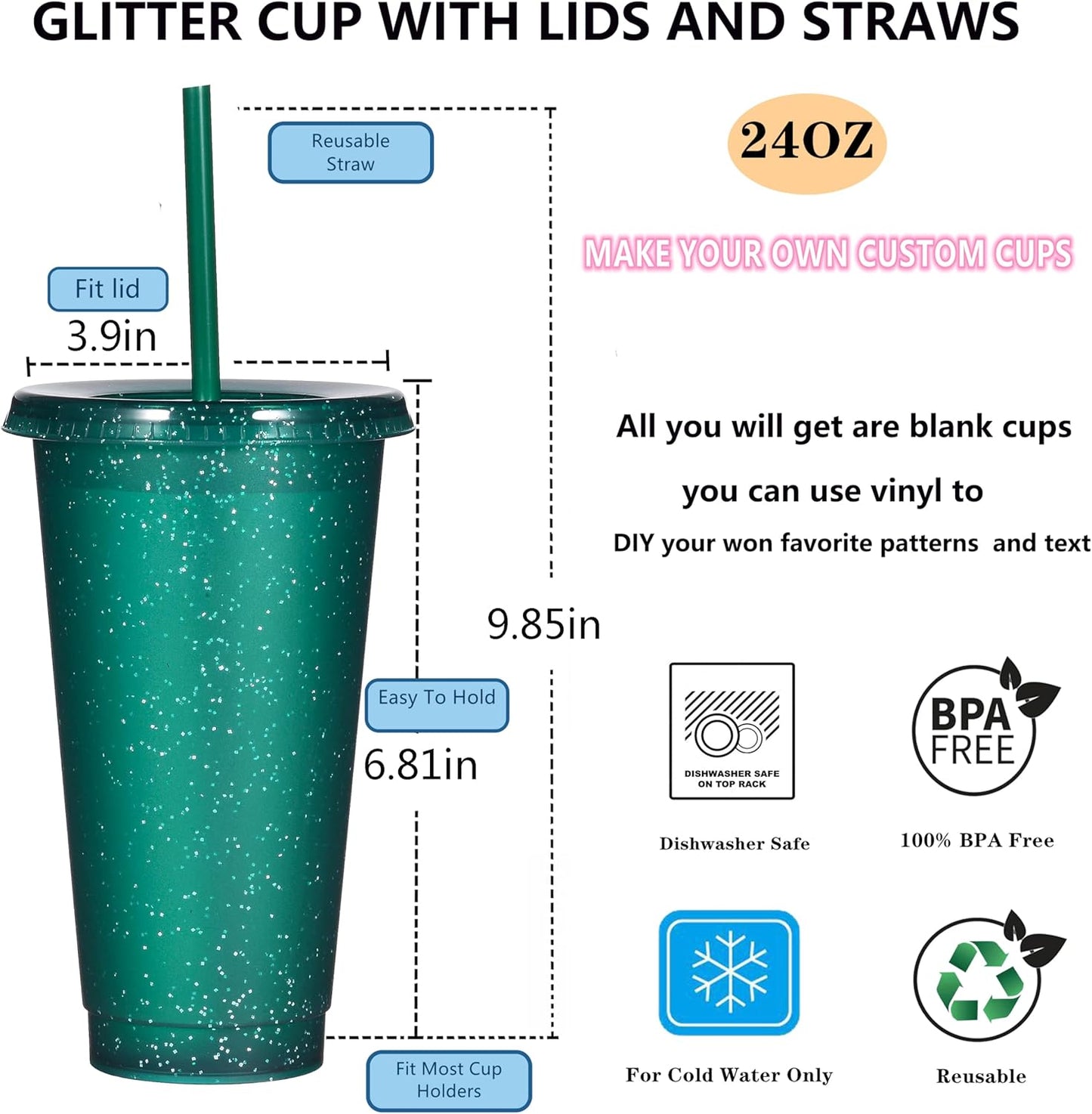Suertestarry Tumbler with Straw and Lid,Water Bottle Iced Coffee Travel Mug Cup,Reusable Plastic Cups,Perfect for Parties,Birthdays,24oz-5 Pack (Rainbow, 5pack)