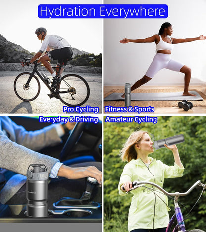 MYFOREST 24oz/700ml Insulated Bike Water Bottle, Odor-Free Surgical Steel Liner, Stronger Grip for Rough Trails, Quick-Open Chug/Straw 2-in-1, Dirt Cap (Glossy Steel)