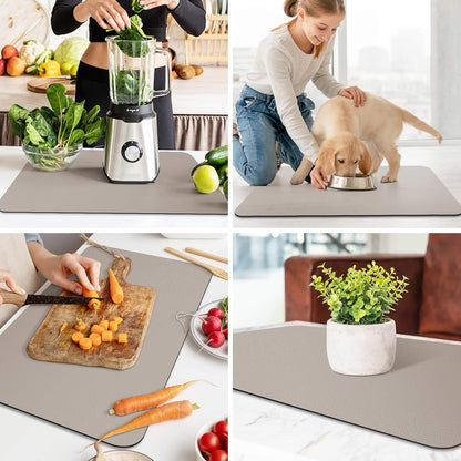WISELIFE Dish Drying Mat Super Absorbent Drying Mat Large Dish Drying Mats for Kitchen Counter Easy Clean Dish Mat Kitchen Drying Mat15"x 18" Stylish Grey
