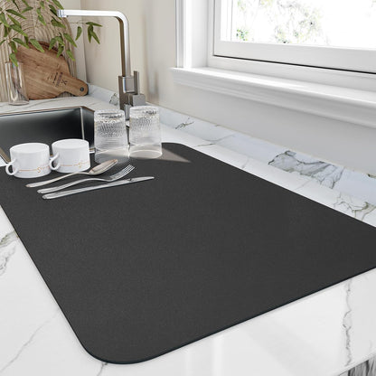 HotLive Dish Drying Mat for Kitchen Counter, Heat Resistant Drainer Mats with Non-slip Rubber Backed, Hide Stain Kitchen Super Absorbent Draining Mat, Easy to Clean Dish Rack Pad, Dark Grey 16"x18"