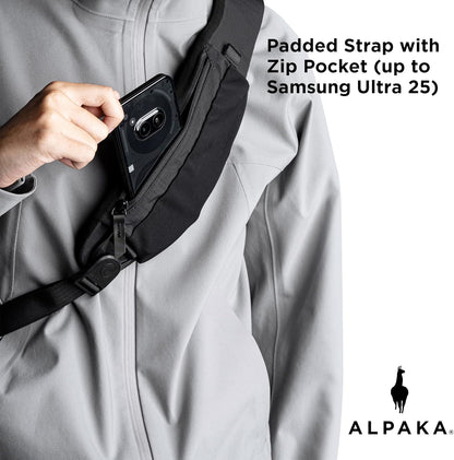 ALPAKA Metro Crossbody Left Shoulder 7.5L - Crossbody Bag Men,Sling Backpack - Fits 11" Tablet - Single Shoulder with YKK Zipper - Expandable Water Bottle Pocket - Phone Sleeve- Black Axoflux 210D