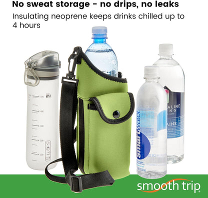 Smooth Trip AquaPockets Neoprene Water Bottle Holder with Strap - Neoprene Sling Bag with Water Bottle Holder, Phone Pouch and Adjustable Strap for Walking and Hiking - Fits up to 32 oz. Bottles