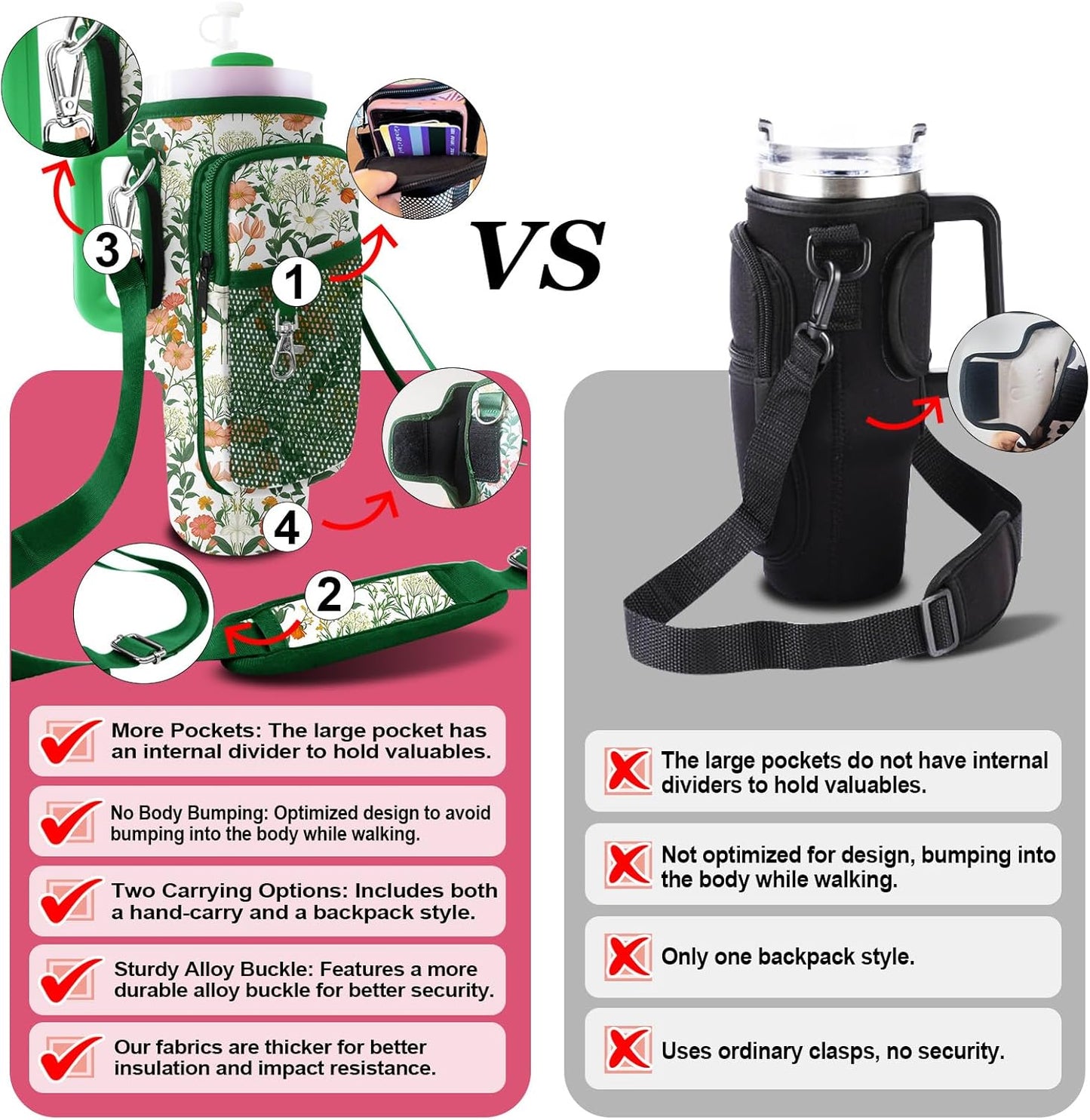 Stanley Carrier Bag for Stanley 40oz/30ozTumbler with Phone with 2 Adjustable Strap,3 Pockets Bottle Stanley Cup Carrier Bag & Case,Accessories for Hiking Travelling