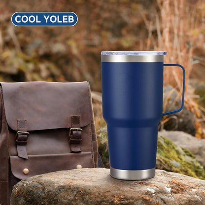 30 oz Tumbler with Handle and Lid, Stainless Steel Tumblers Double Wall Vacuum Insulated Travel Mug Leak Proof Cup Keep Drinks Cold and Hot Black, 1 Pack