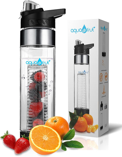 NEW AquaFrut Bottom Loading Fruit Infuser Water Bottle - BPA Free Tritan Plastic - Leak Proof - 24 OZ - Infusion Recipe eBook (Purple)