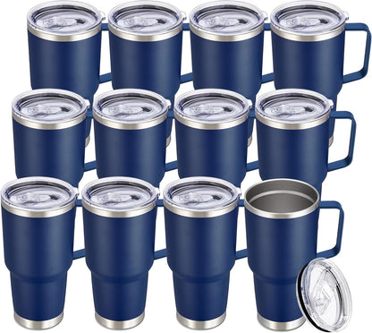 30 oz Tumbler with Handle and Lid, Stainless Steel Tumblers Double Wall Vacuum Insulated Travel Mug Leak Proof Cup Keep Drinks Cold and Hot Black, 1 Pack