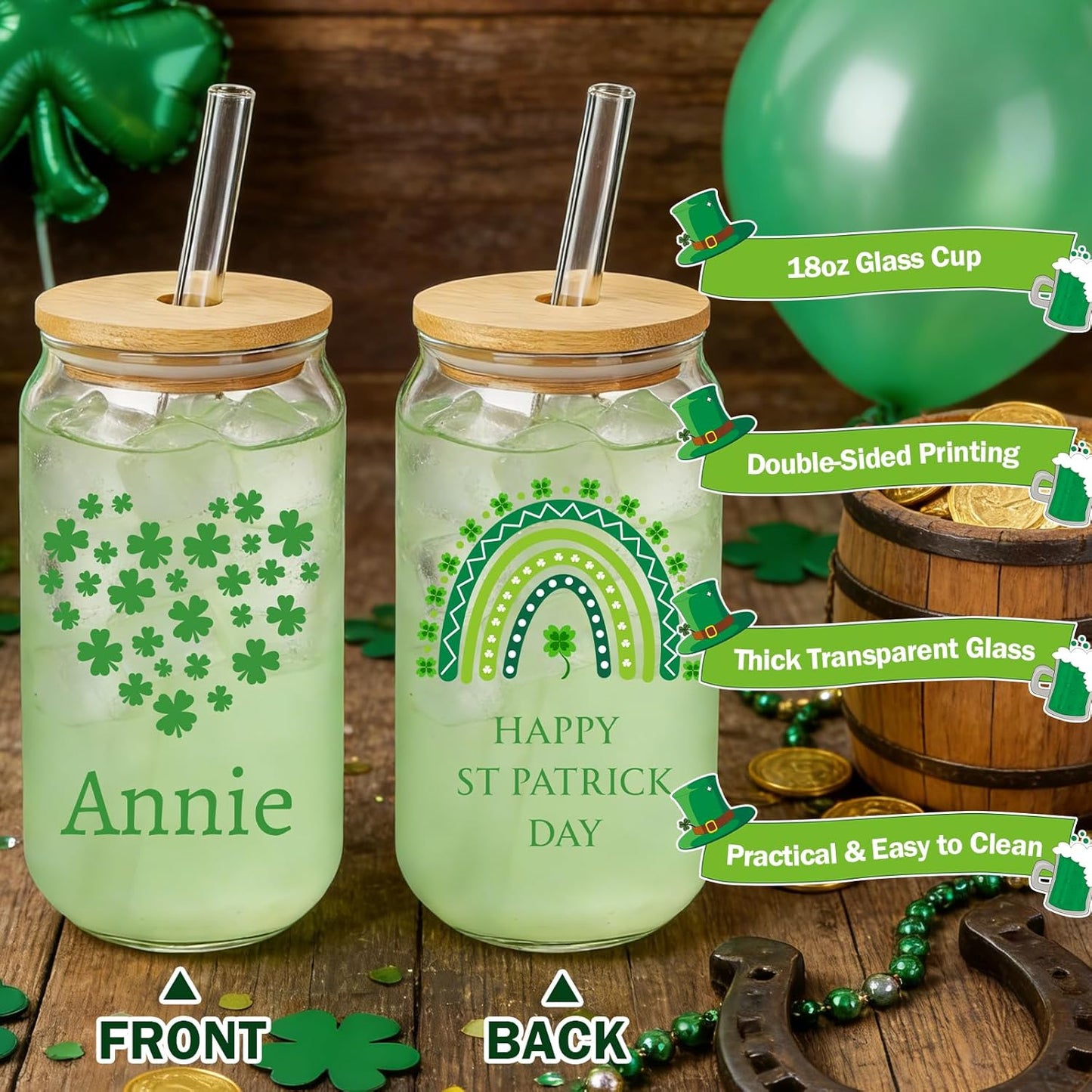 Mason Life Matcha Cup, 18 OZ Cute Glass with Lid and Straw, Matcha Drinking Cup Beer Can Glass for Valentines Day Gift Iced Coffee Smoothie Cocktail Milk Mother's Gifts