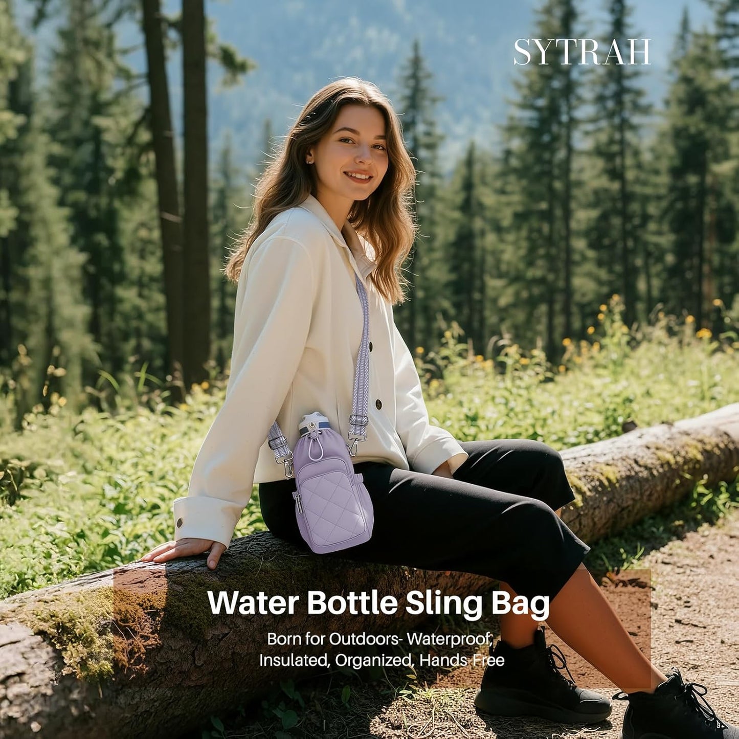 SYTRAH Water Bottle Bag Crossbody，Insulated Water Bottle Purse Crossbody Water Bottle Holder with Strap 40 oz