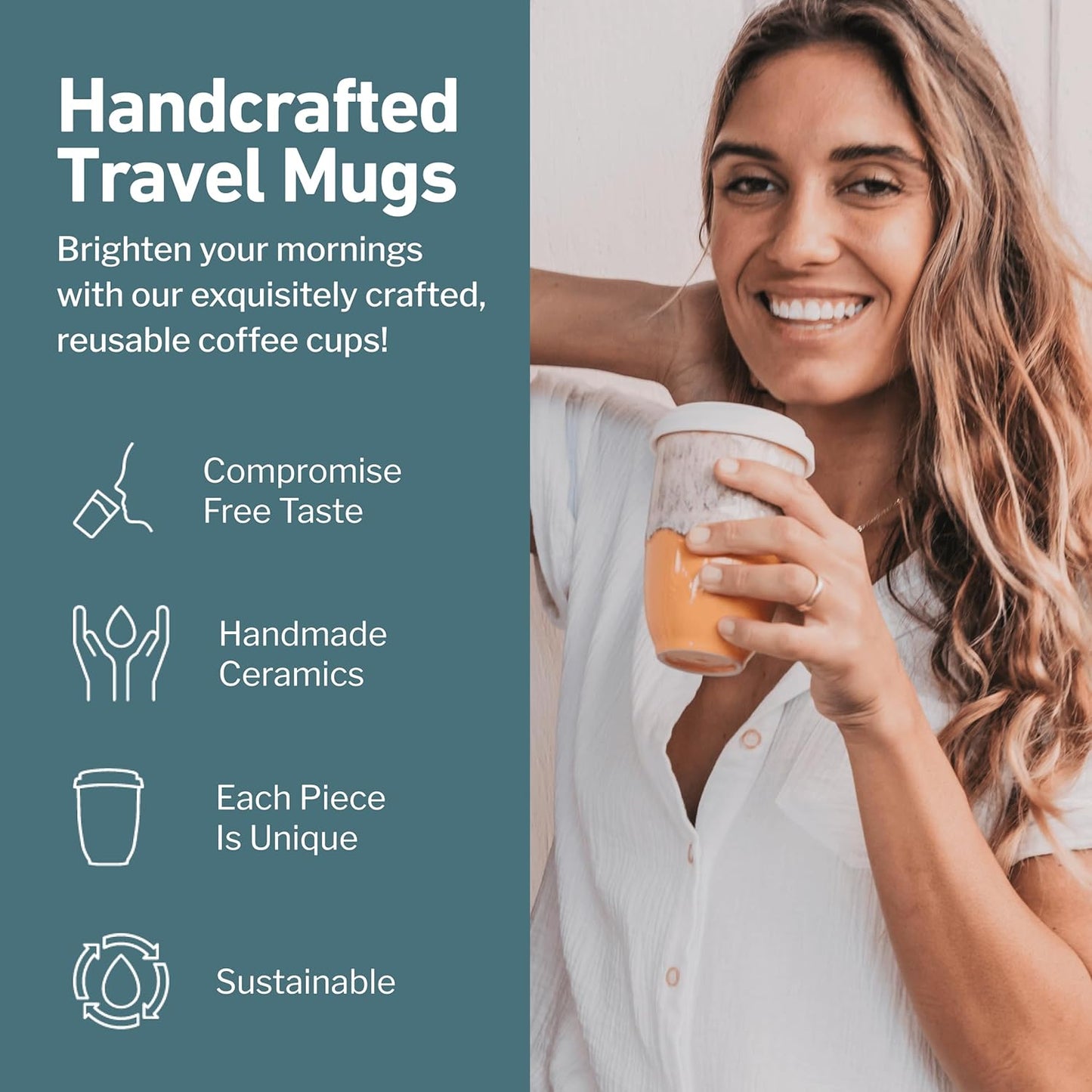 NOVA CERAMICS Coffee Tumbler – Travel Mug - On the Go Coffee Mug – Microwave & Dishwasher Safe Green Coffee Tumbler - Gifts For Women Men Him Her – 16oz – Monsoon