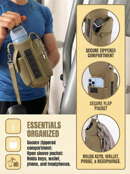 Magnetic Gym Tote,18-40oz Water Bottle Bag Holder,Neoprene Case Pouch with Phone Pocket,Men Women Workout Accessories