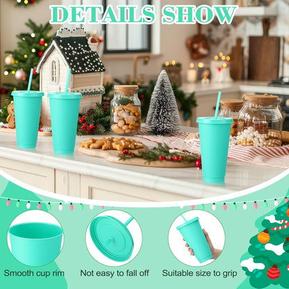 Honeydak 15 Pack Tumbler with Straw and Lid Bulk Cups for Gifts Water Bottle Iced Coffee Travel Mug Cup Reusable Plastic Tumblers for Party Birthdays 24-27 oz (Solid Color)