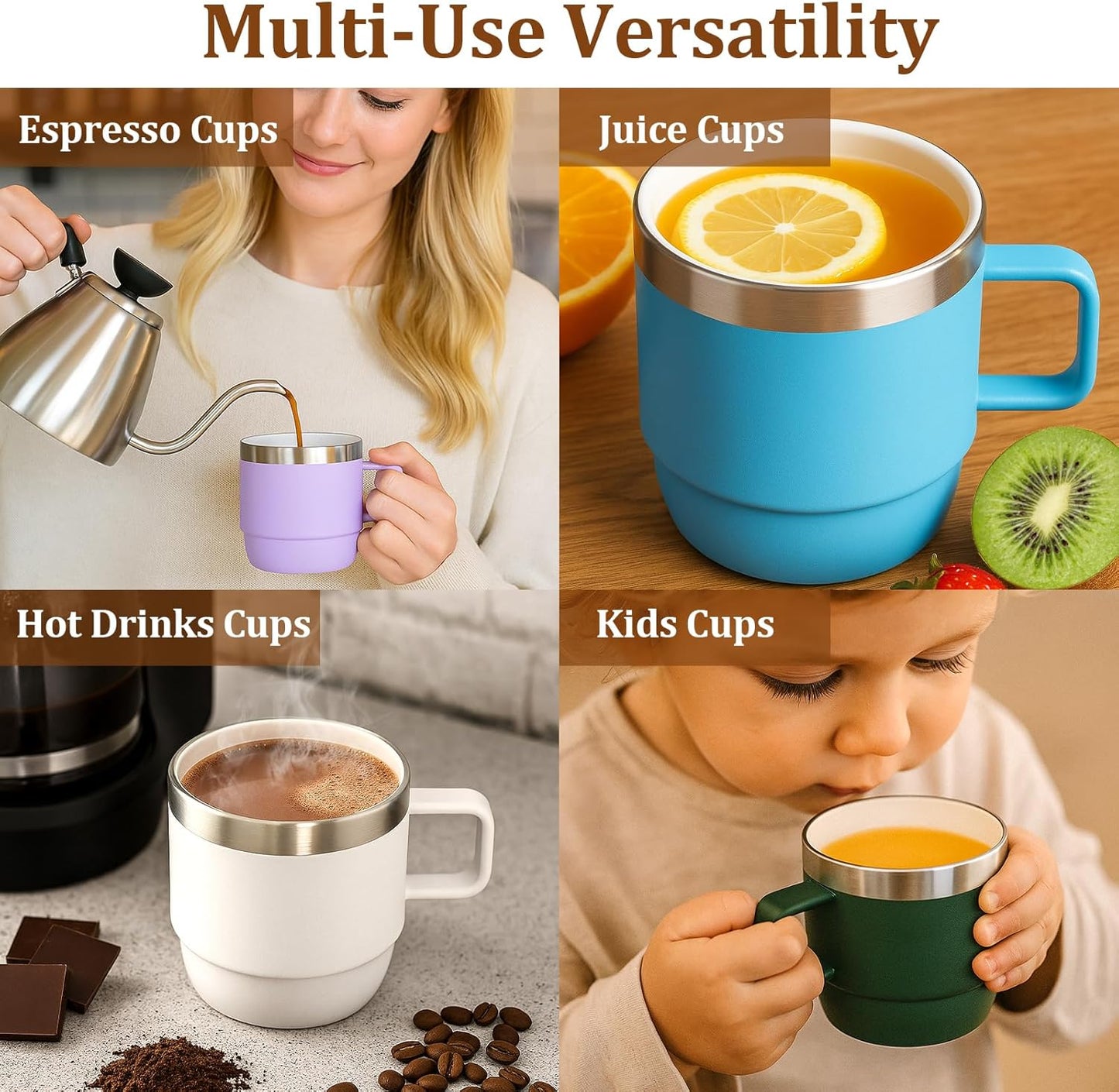 Zenbo 8 oz Stackable Espresso/Coffee Cups with Magnetic Lid, Ceramic-Lined 18/8 Stainless Steel Mini Tumblers, Double-Wall Vacuum Insulated & Dishwasher Safe for Travel & Office (Sage Green-2 Pack)