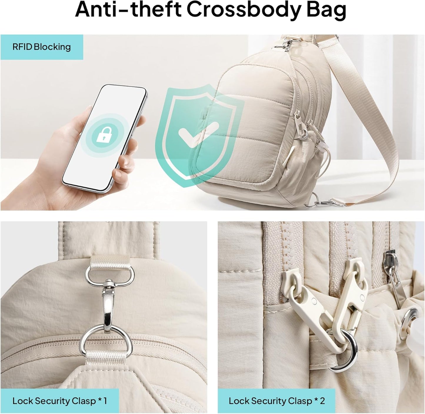 TOPEAST Sling Bag for Women, Anti-Theft Crossbody Bag with RFID Blocking & Water Bottle Holder for Travel, Water-resistant