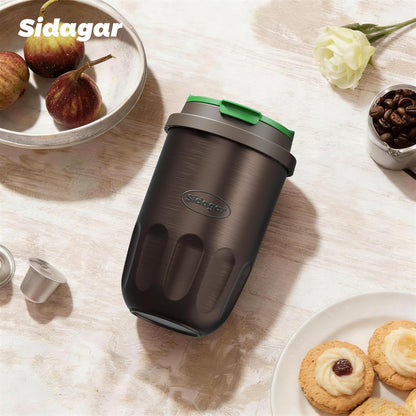 Travel Coffee Mug 10 oz Ceramic Lined Tumbler, Double Wall Stainless Steel Coffee Cup with Lid, Vacuum Spill Proof Mini Water Bottle, Insulated Thermal Mug for Home Office, Orange