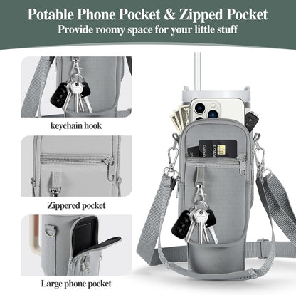 linmaya Water Bottle Carrier Bag for Stanley Cup 40/30oz with Phone Holder Pockets,Neoprene Water Bottle Cross-body Bag with Adjustable Shoulder & Hand Strap Stanley Cup Accessories