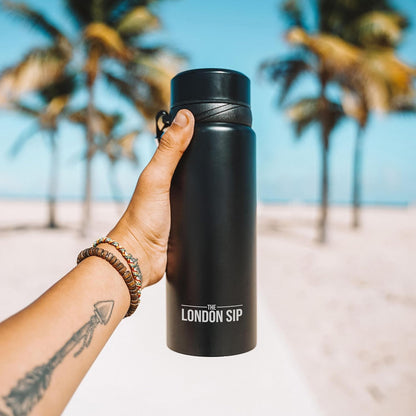 London Sip 25 oz Multi-Function Travel Mug and Tumbler Tea Infuser Water Bottle Fruit Infuser Flask Hot and Cold Double Wall Stainless Steel Coffee Thermos, Cosmic Silver
