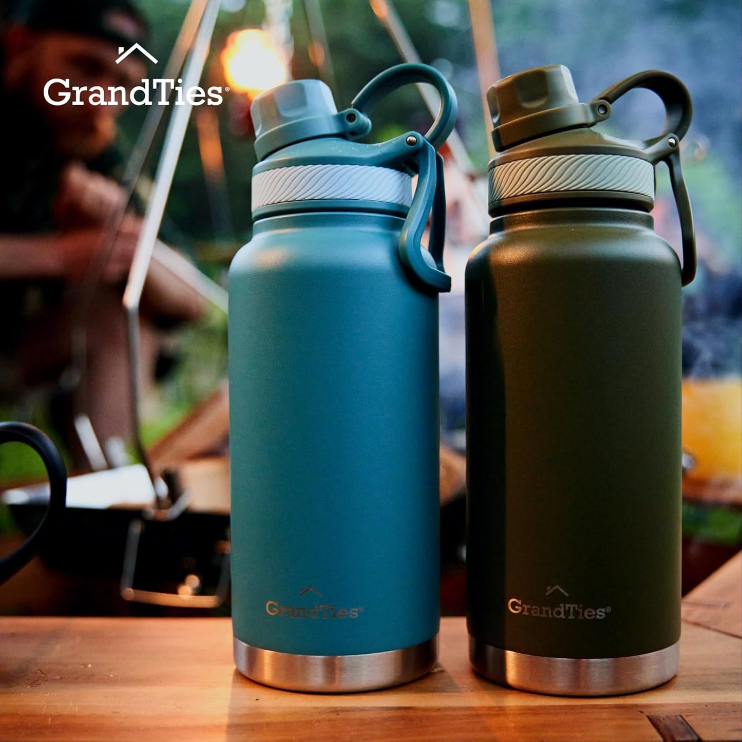 GRANDTIES 2 Lids Sports Stainless Steel Water Bottles – Wide Mouth Vacuum Insulated Reusable Leak Proof BPA-Free Travel Metal Canteen, Thermal Bottles for Men Women Gym (Ivory White 32 oz)