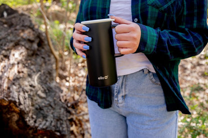 Ello Campy 18oz Stainless Steel Travel Mug with Handle and Leak Proof Lid | Vacuum Insulated Coffee Cup for Hot or Cold Drinks | Reusable, BPA Free | Gift for Coffee Lovers, Matte Black