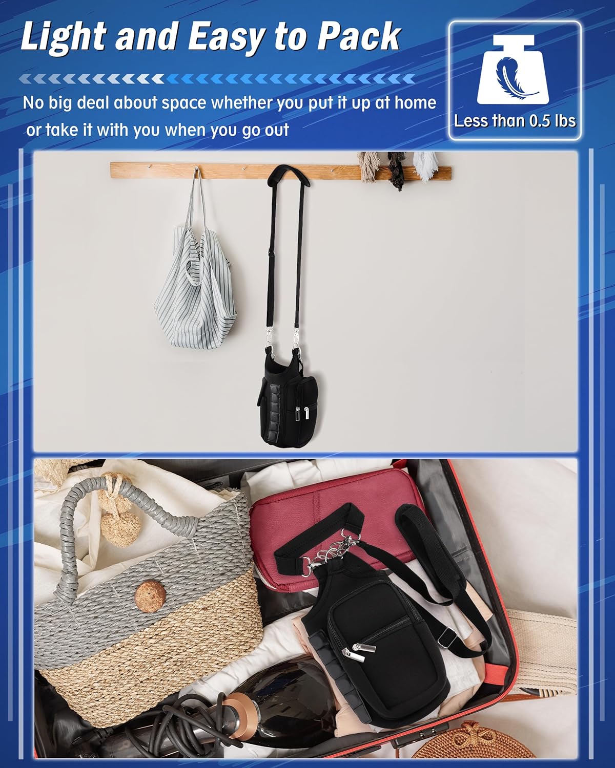 Gym Carrier, Magnetic Gym Pouch, Tumbler Carrier with Strap Phone Pockets, Fitness Portable Crossbody Bag with 6 Built-in Magnets, Gym Carrier with strap, Magnetic bag holder for Running Traval Sports