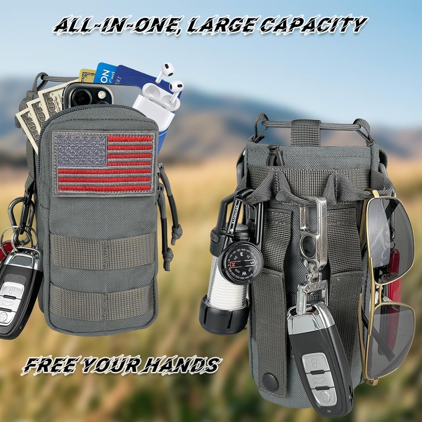 Water Bottle Holder with Strap - Tactical Insulated Water Bottle Sleeve with MOLLE System Water Bottle Cover Cross-Body Pouch for Walking Hiking Camping Gym 32oz&40oz