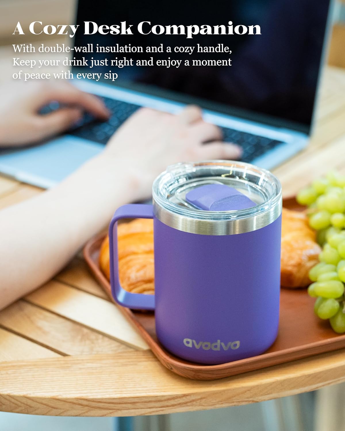 12oz Insulated Coffee Mug with Lid – Includes Two Lids, Stainless Steel Coffee Travel Mug with Handle, Double Wall Vacuum Insulated Camping Mug for Home, Office & Outdoor, Navy Blue