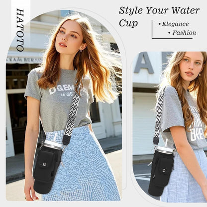 Water Bottle Holder with Strap for Stanley Cup 40/30oz, Insulated Neoprene Stanley Cup Holder with Strap for Tumbler with Handle Stanley Carrier Bag Cross-body Bag for Walking