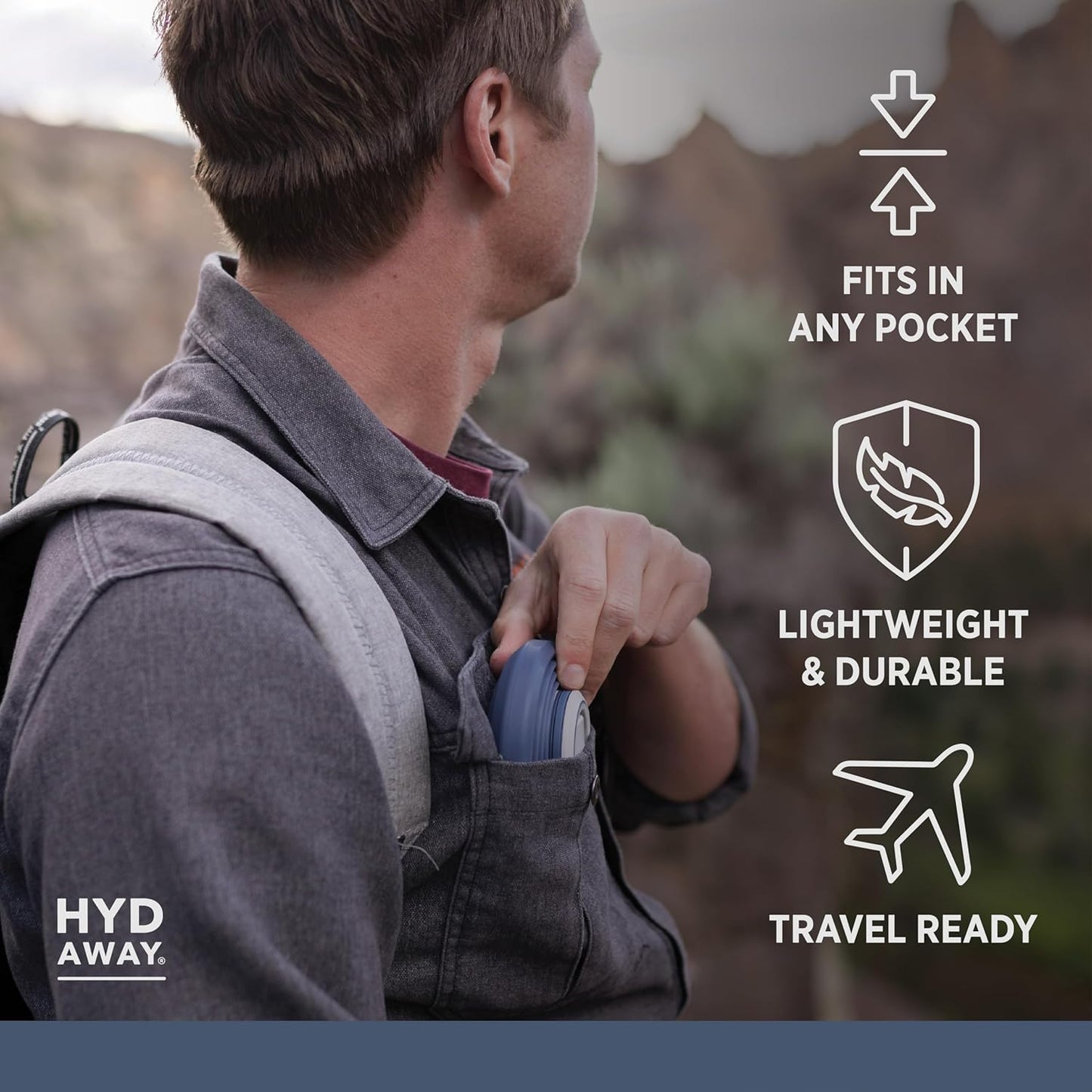 HYDAWAY 25oz Collapsible Travel Water Bottle - BPA-Free, Leakproof, Lightweight, Space-Saving - Perfect for Hiking, Travel, and All-Day Hydration