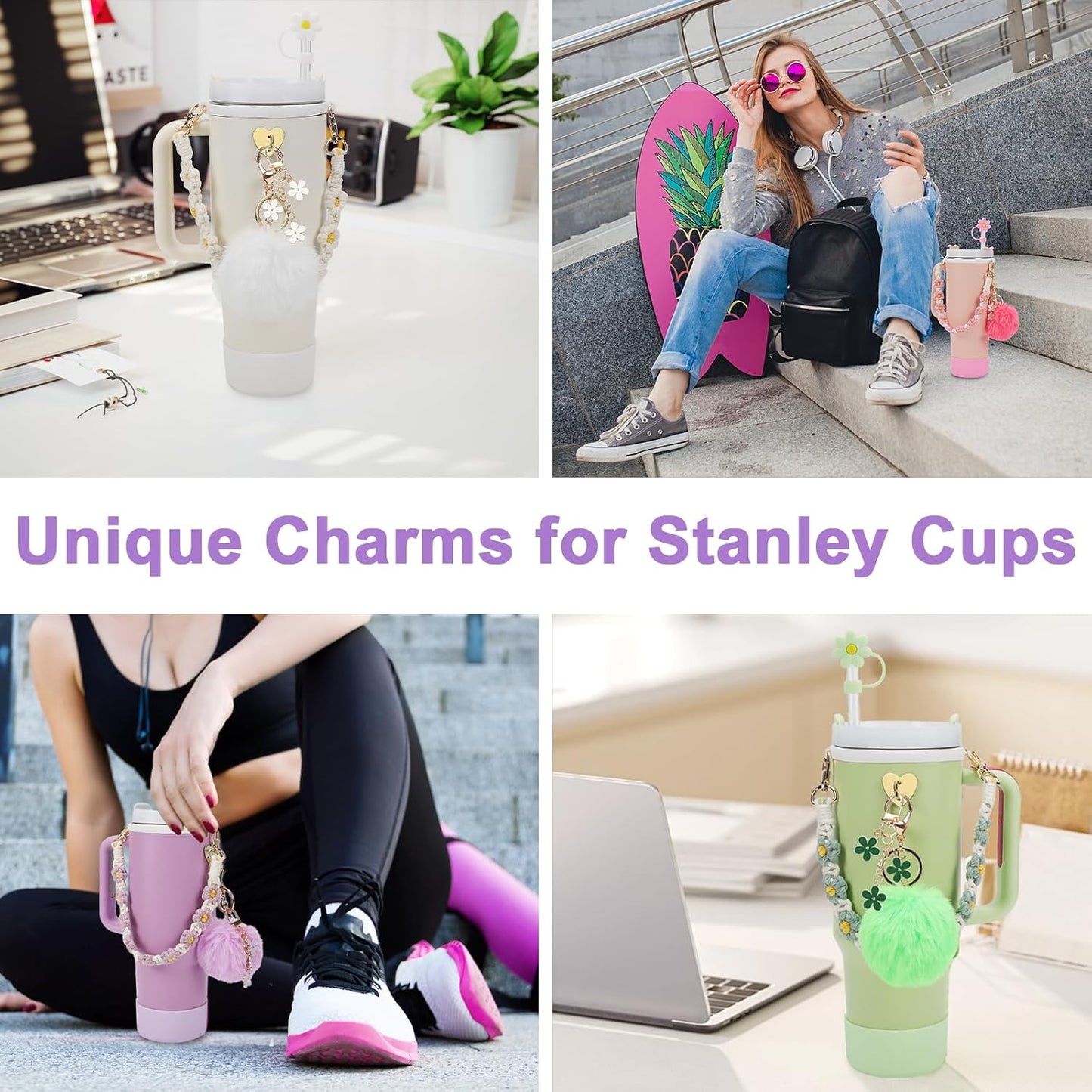 3tyto 13 Pcs Stanley Cup Accessories Set Including Water Bottle Handle Strap, Siliocne Stanley Cup Boot, Siliocne Straw Cover, Stanley Charms for Stanleys Cup 40oz & 30oz Tumbler