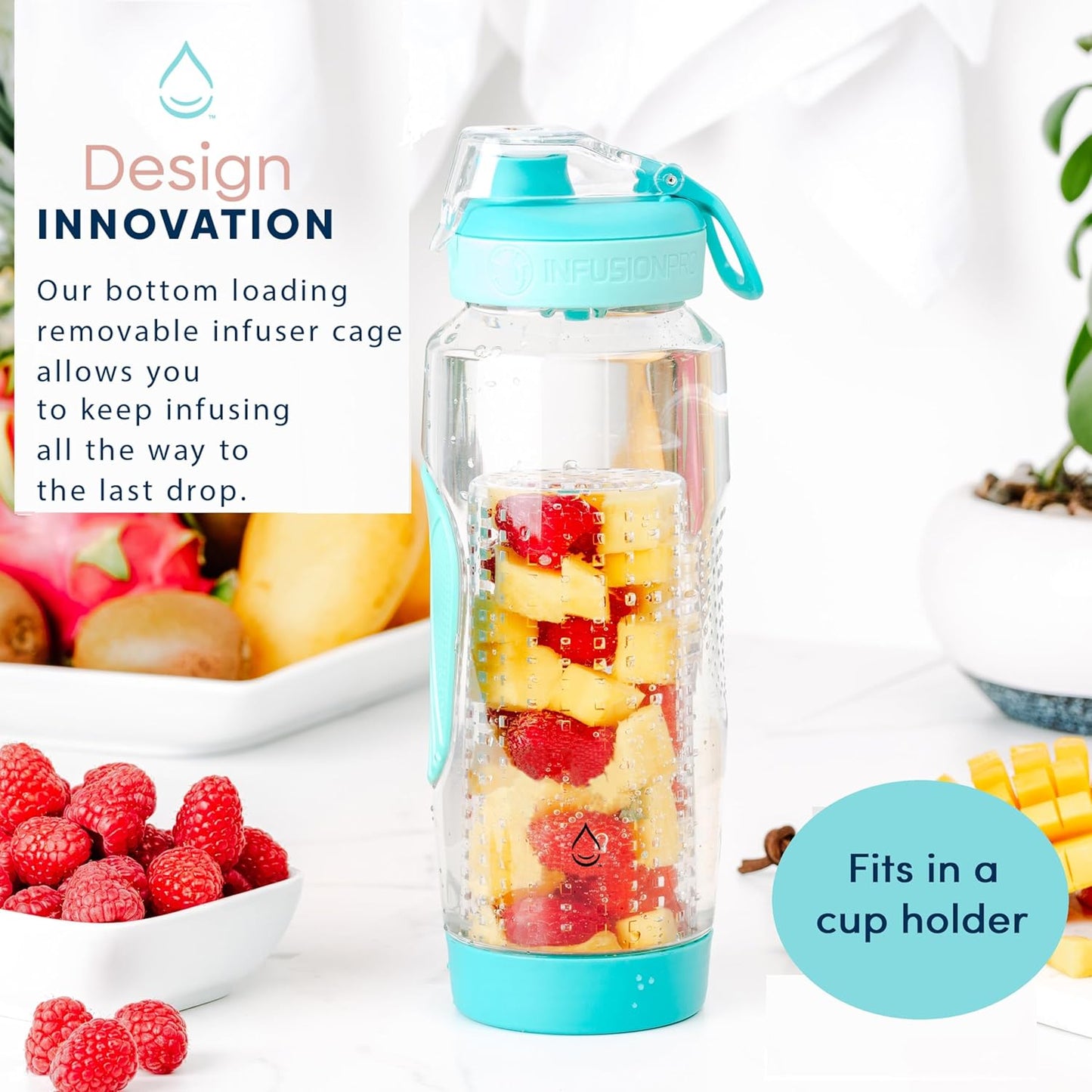 Infusion Pro 32 oz Fruit Infuser Water Bottle with Insulated Sleeve & 50 Recipe Fruit Infusion Water eBook : Bottom Loading, Large Water Infuser for More Flavor : Unique Gift Idea for Women