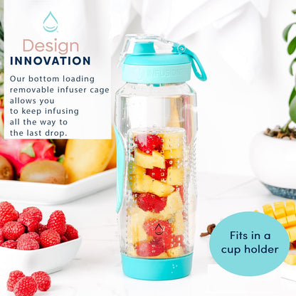 Infusion Pro 32 oz Fruit Infuser Water Bottle with Insulated Sleeve & 50 Recipe Fruit Infusion Water eBook : Bottom Loading, Large Water Infuser for More Flavor : Unique Gift Idea for Women