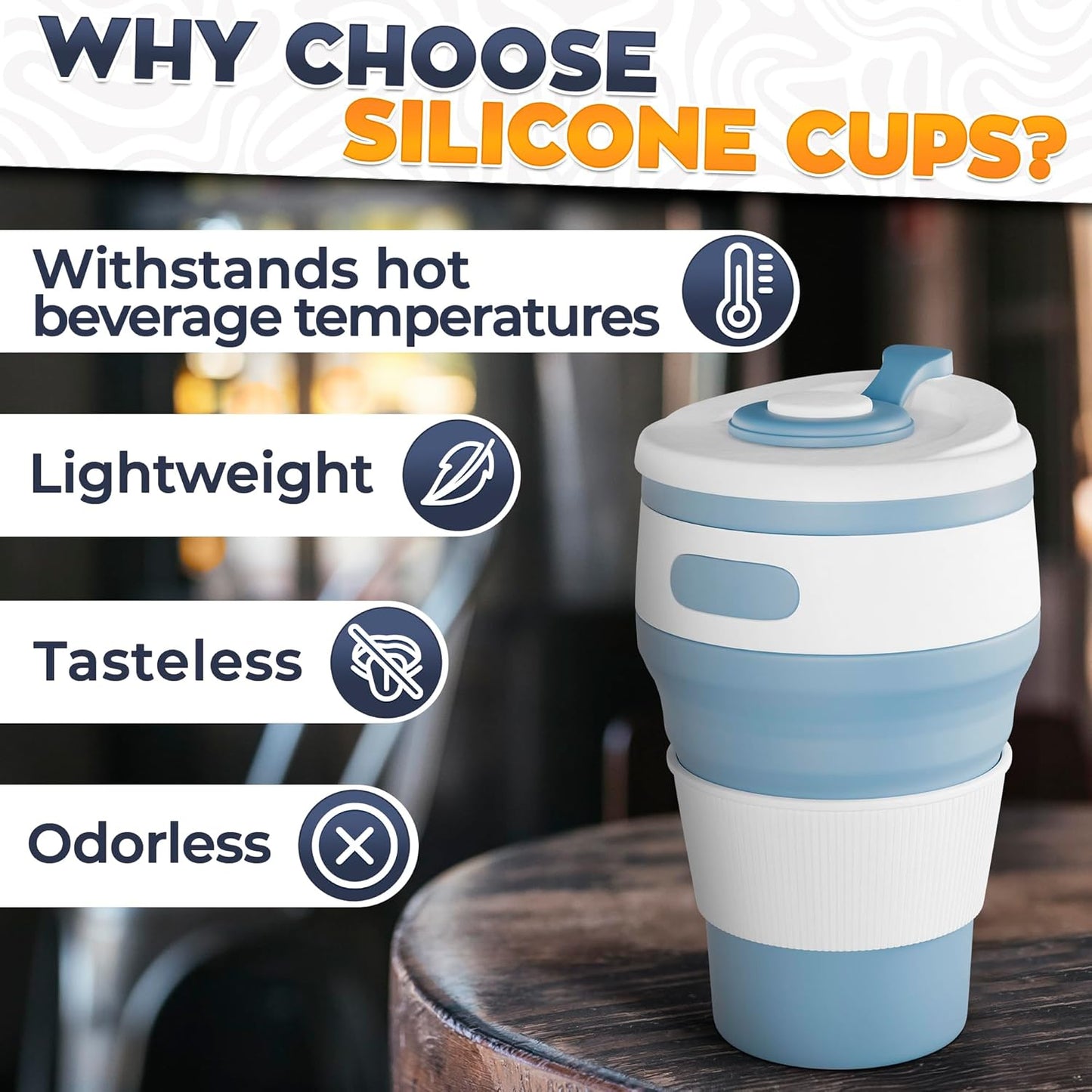 2-Pack Collapsible Cups for Traveling Reusable – 11oz Leakproof Coffee Travel Mug, Silicone, Foldable and Portable for Hiking, Camping, Office | Lightweight and Collapsible Coffee Cups for Outdoor Use