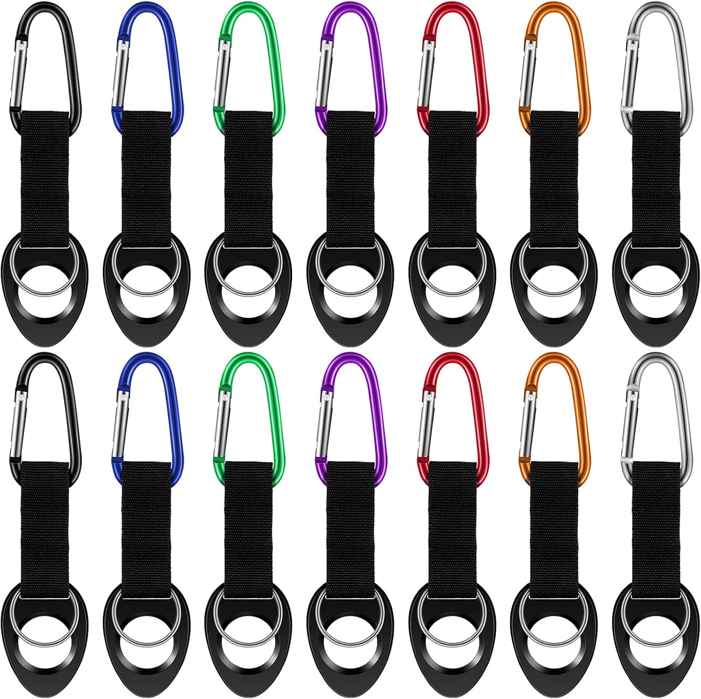 Mimorou 7 Pack Water Bottle Holder Clips, Silicone Bottle Ring Carrier with Aluminum Hooks Portable for Travel, Camping, Cycling & Backpack Accessories