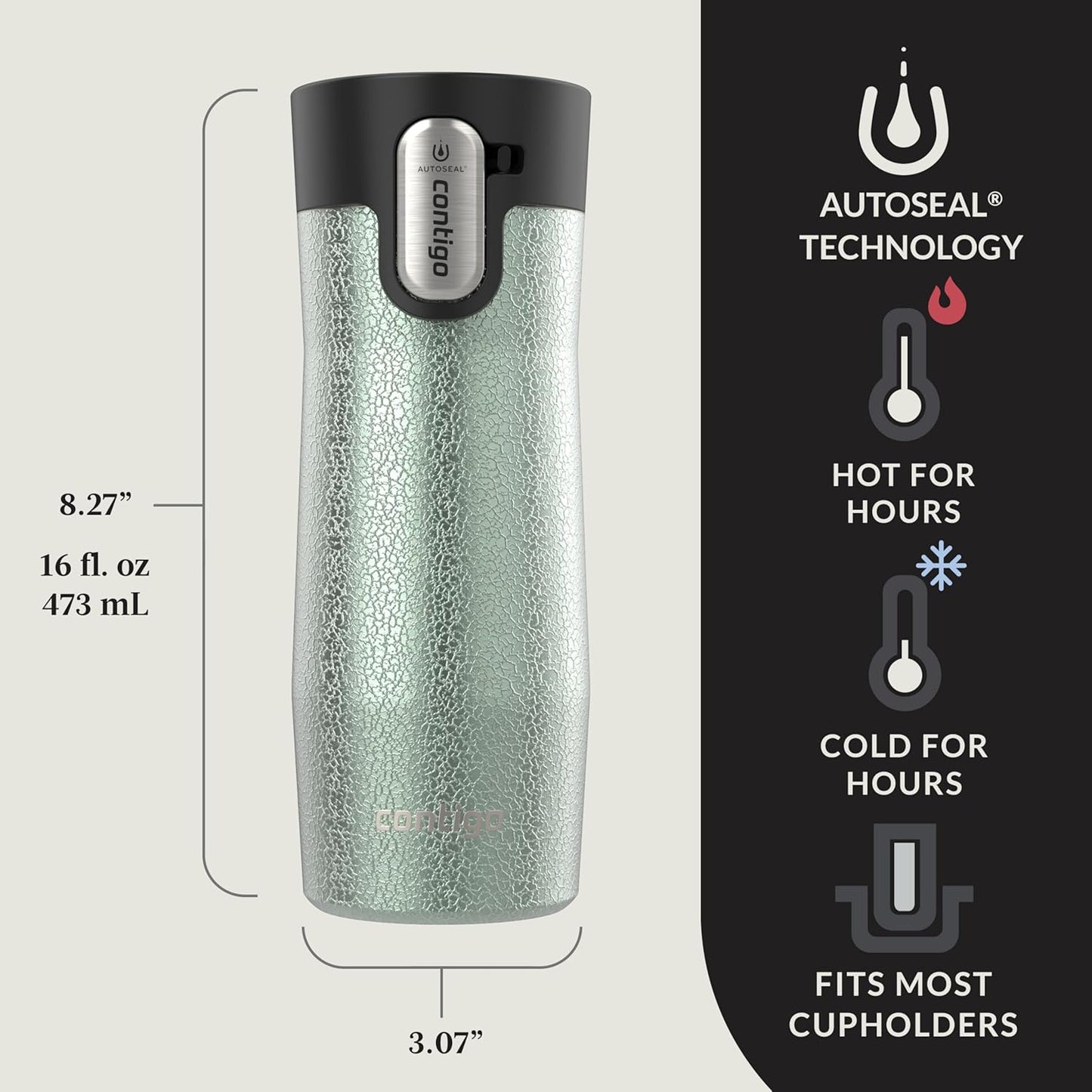 Contigo AUTOSEAL West Loop Vacuum-Insulated Stainless Steel Travel Mug with Easy-Clean Lid 12 oz Blueberry