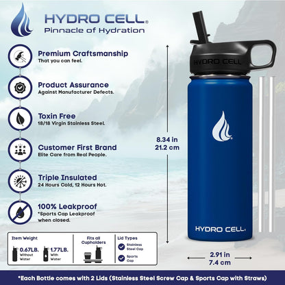 HYDRO CELL Stainless Steel Insulated Water Bottle with Straw - For Cold & Hot Drinks - Metal Vacuum Flask with Screw Cap and Modern Leakproof Sport Thermos for Adults (Neon 18oz)