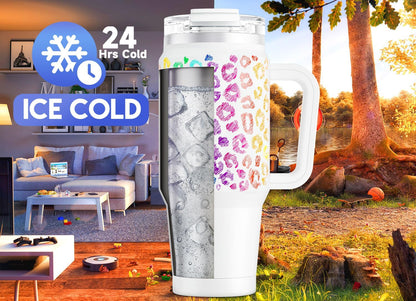 Meoky 32 oz Tumbler with Handle, Insulated Tumbler with Lid and Straw, Stainless Steel Travel Mug, Keeps Cold for 24 Hours, 100% Leak Proof, Fits in Car Cup Holder (Night)