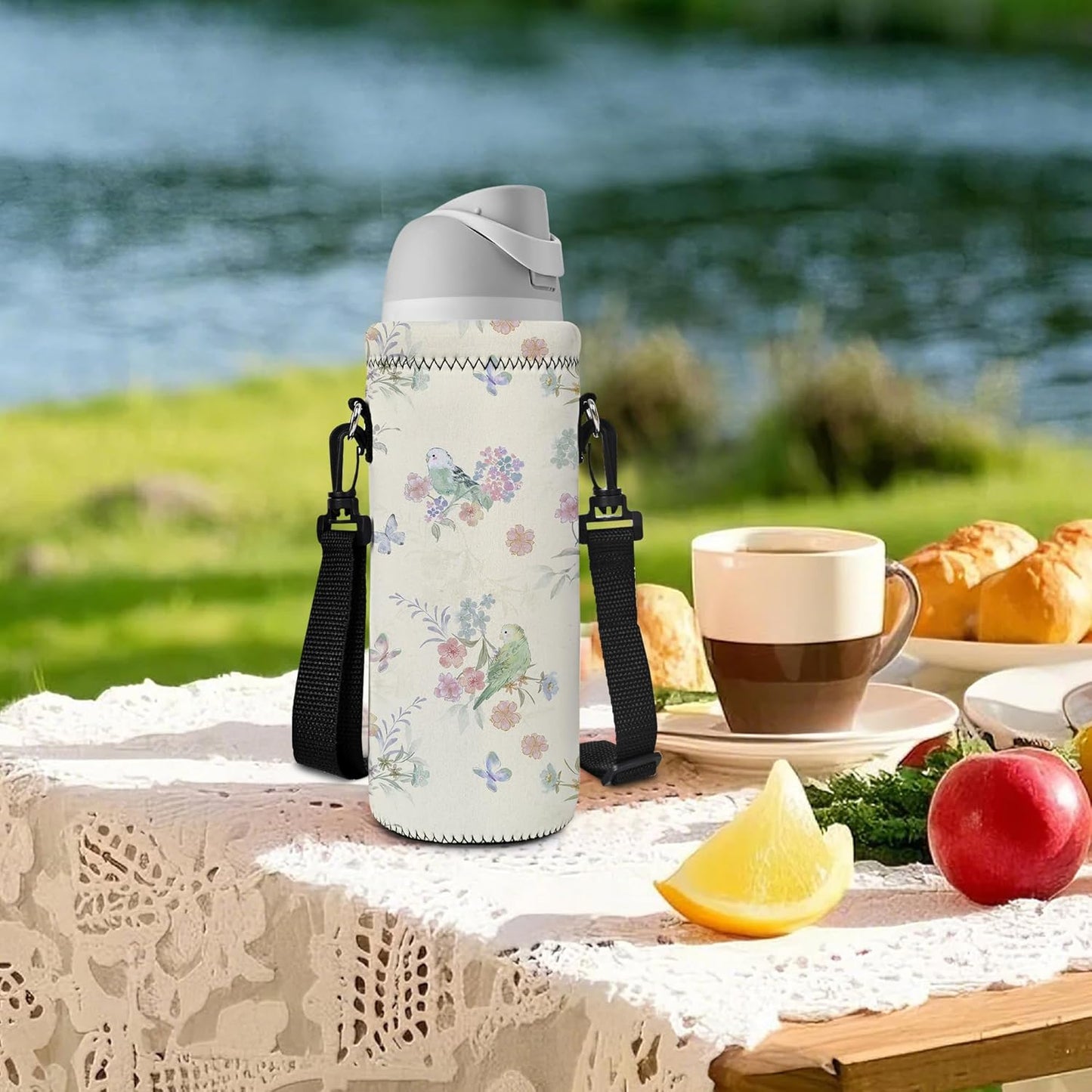 RICHEN Neoprene Water Bottle Carrier Bag with Adjustable Shoulder Strap,Insulated Water Bottle Cover for Stainless Steel/Glass/Plastic Bottles
