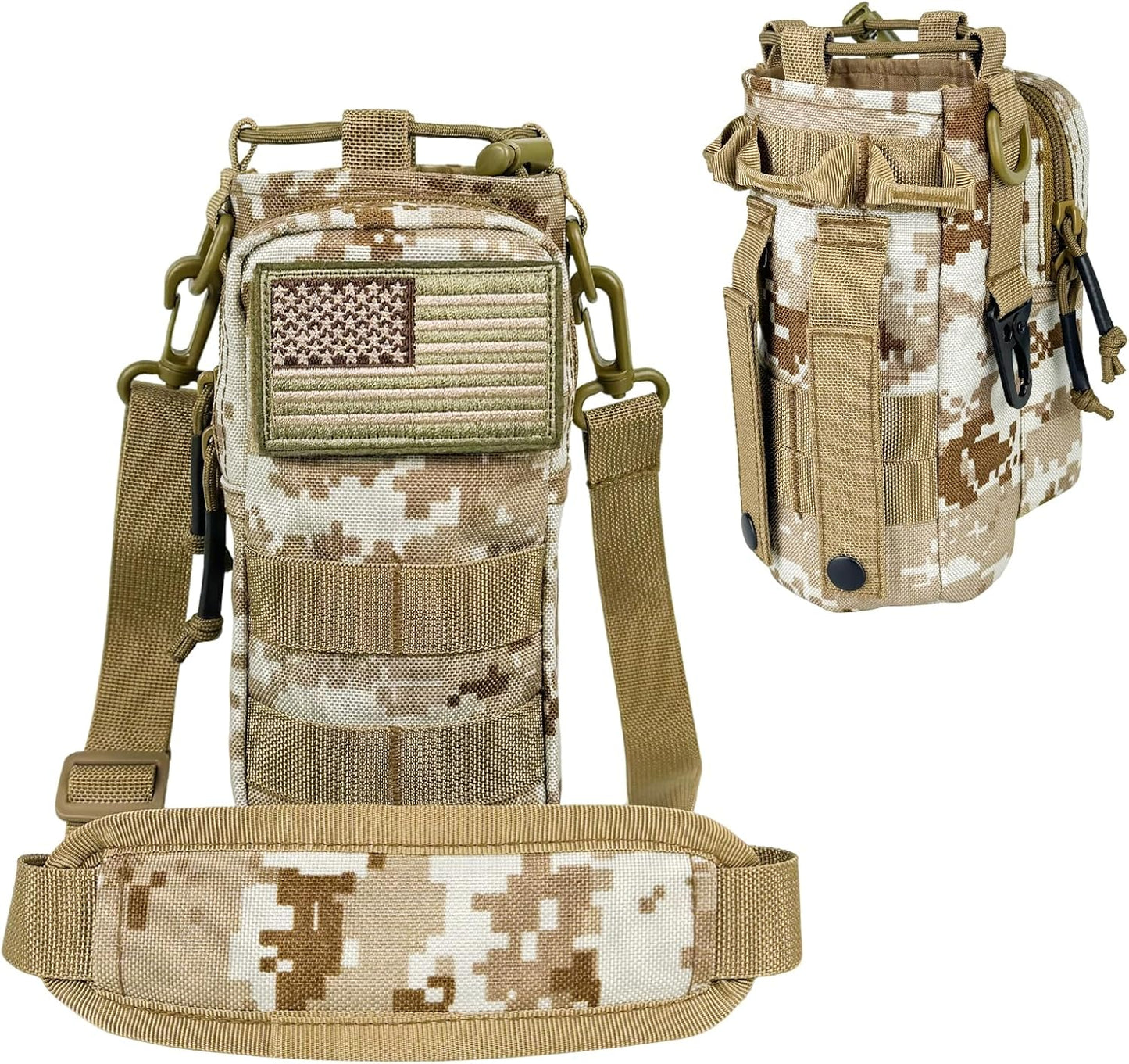 Water Bottle Holder with Strap - Tactical Insulated Water Bottle Sleeve with MOLLE System Water Bottle Cover Cross-Body Pouch for Walking Hiking Camping Gym 32oz&40oz