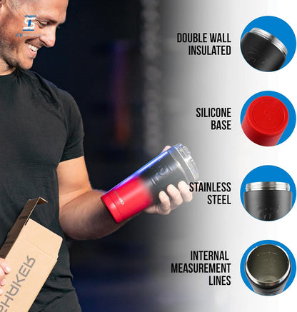 Ice Shaker Insulated Stainless Steel Shaker Bottle | 26oz, Black | Cold for 30+ Hours | Insulated Cup with Twist-on Agitator | Odor-Free Bottle for Protein Shakes, Water, Smoothies, Cocktails