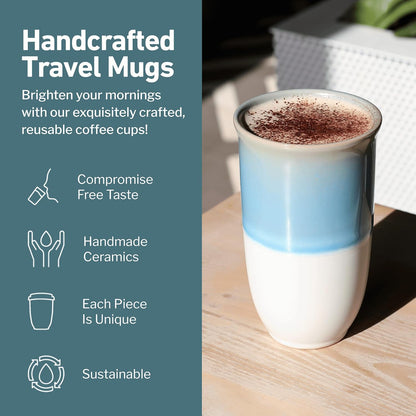 NOVA CERAMICS Coffee Tumbler – Travel Mug - On the Go Coffee Mug – Microwave & Dishwasher Safe Green Coffee Tumbler - Gifts For Women Men Him Her – 16oz – Monsoon