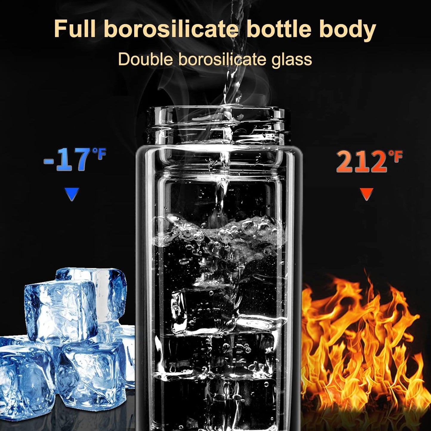 PARACITY Glass Tea Infuser Bottle Teas Flood Cup Double Wall Borosilicate Portable Travel Tumbler Mug Leakproof for Loose Leaf Flower Herbal Tea Bags 13 OZ/380ML (Silver)