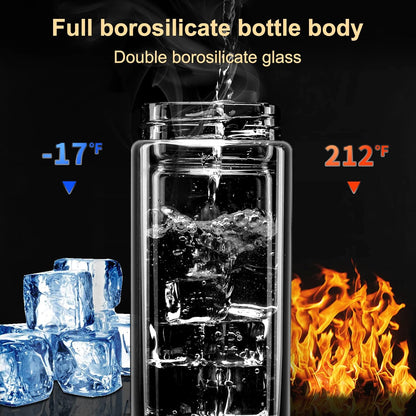 PARACITY Glass Tea Infuser Bottle Teas Flood Cup Double Wall Borosilicate Portable Travel Tumbler Mug Leakproof for Loose Leaf Flower Herbal Tea Bags 13 OZ/380ML (Silver)