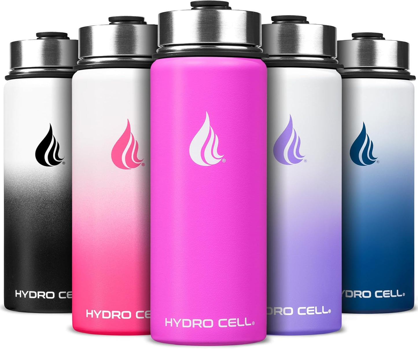 HYDRO CELL Stainless Steel Insulated Water Bottle with Straw - For Cold & Hot Drinks - Metal Vacuum Flask with Screw Cap and Modern Leakproof Sport Thermos for Adults (Neon 18oz)